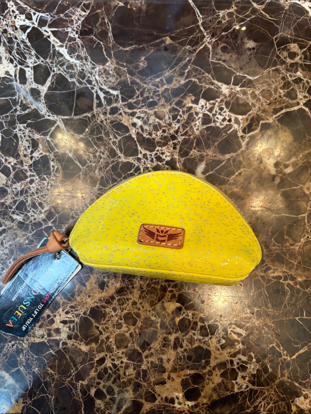 Consuela Yellow Leather Coin Pouch with Playful Black & White Interior.NWT